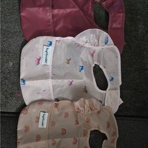 Kids Waterproof Bib Set - Pink, Cream, and Tan